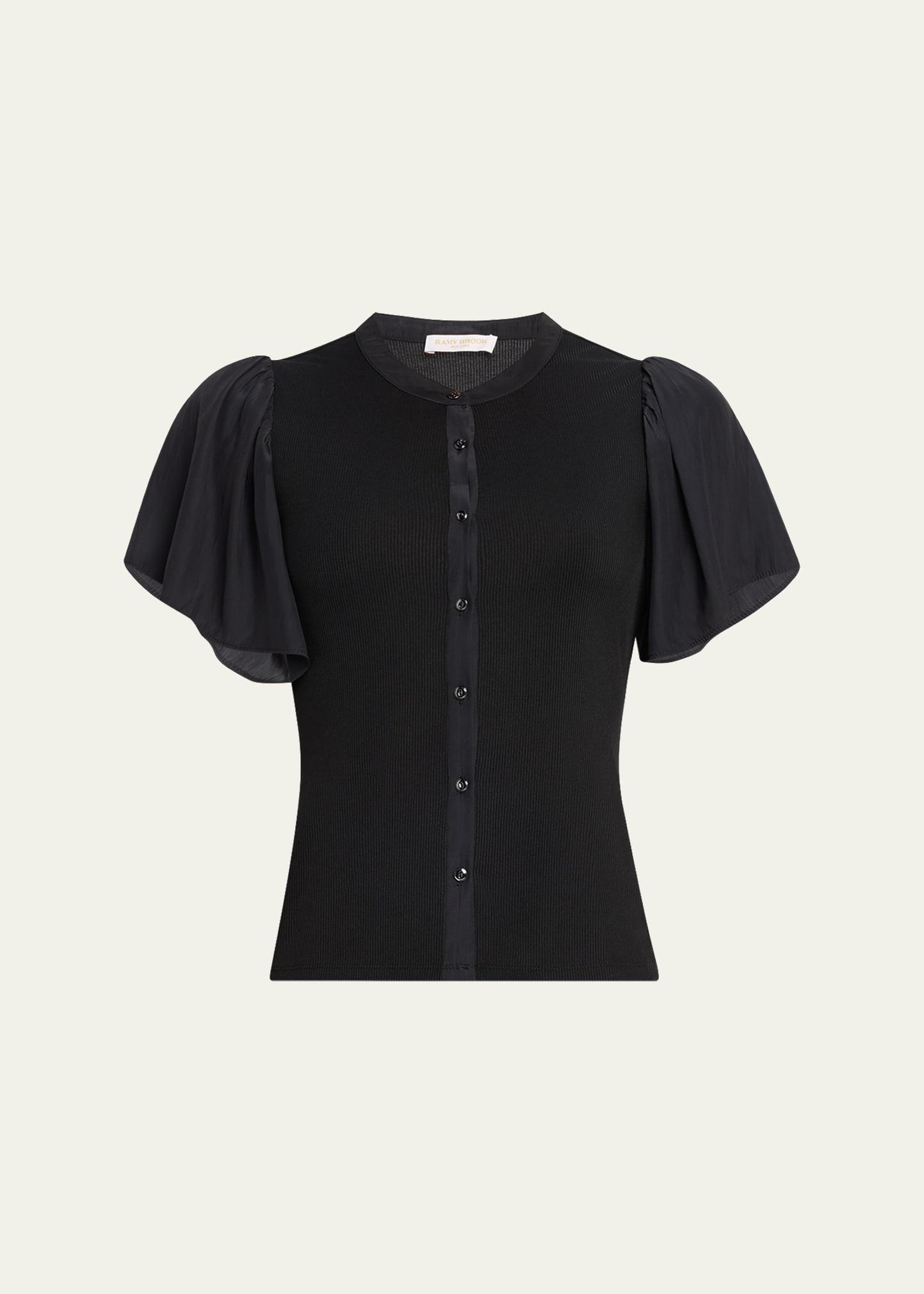 colette button-front flutter-sleeve top