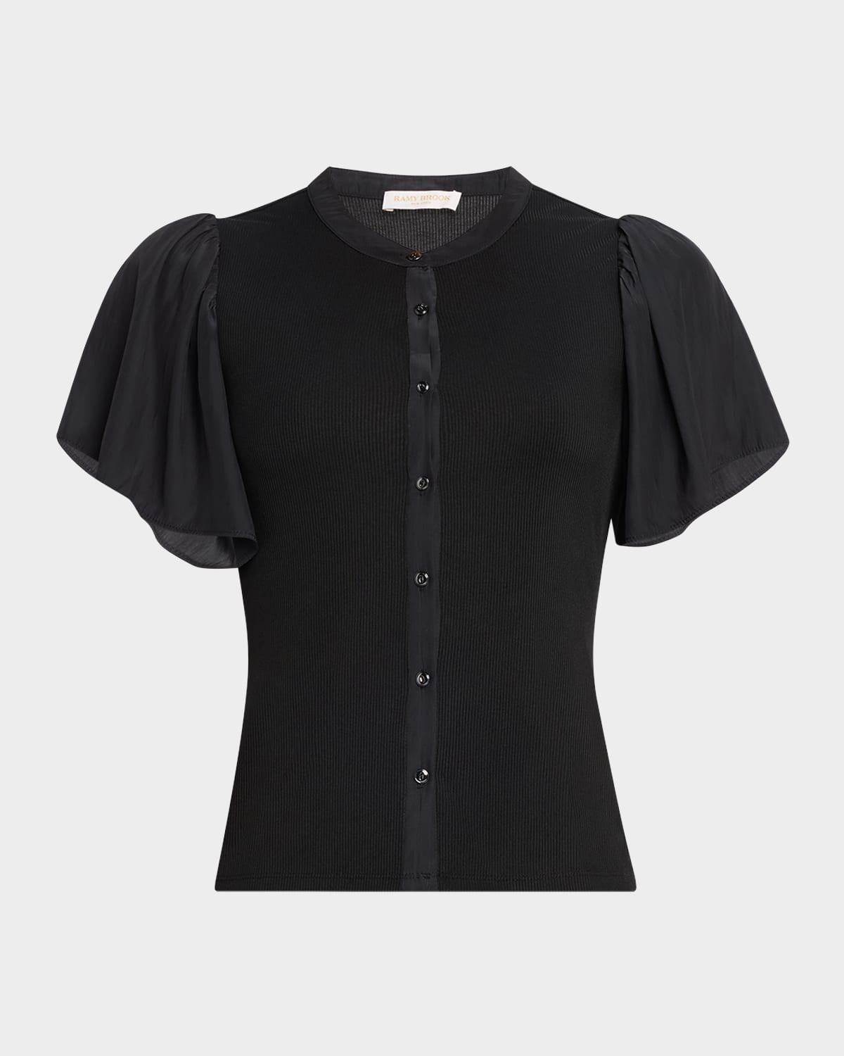 colette button-front flutter-sleeve top