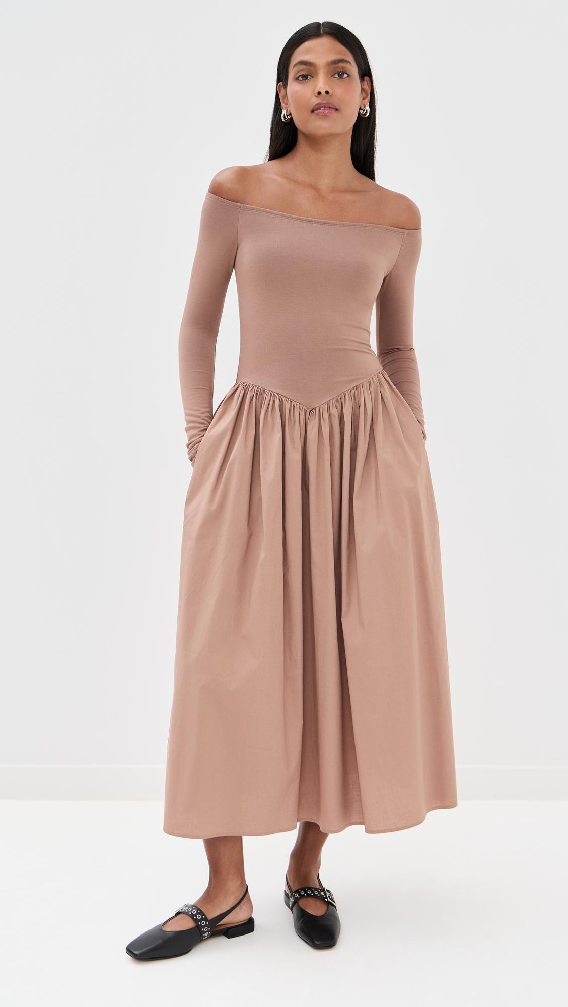 colette mixed fabric off shoulder dress