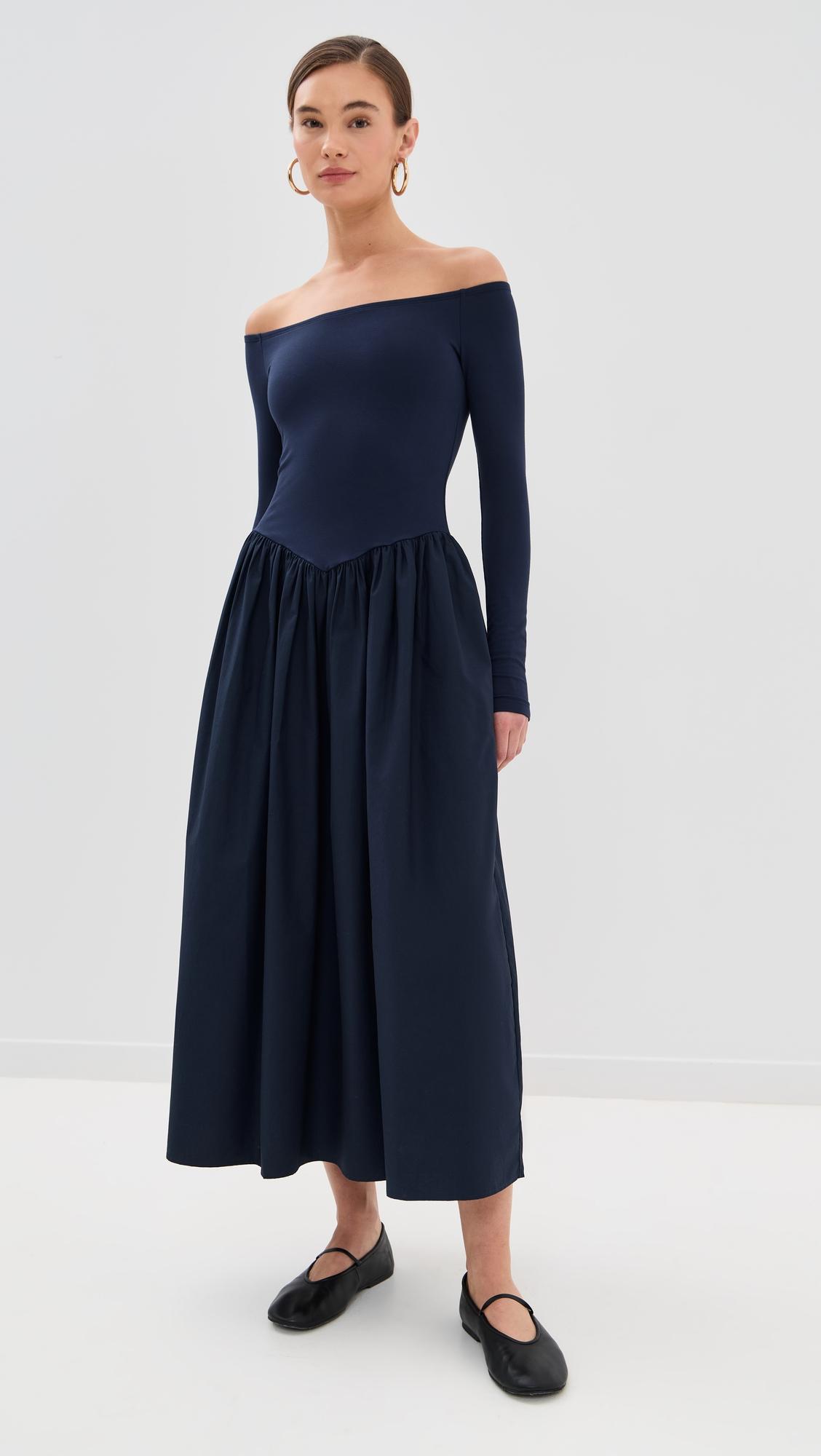 colette mixed fabric off shoulder dress