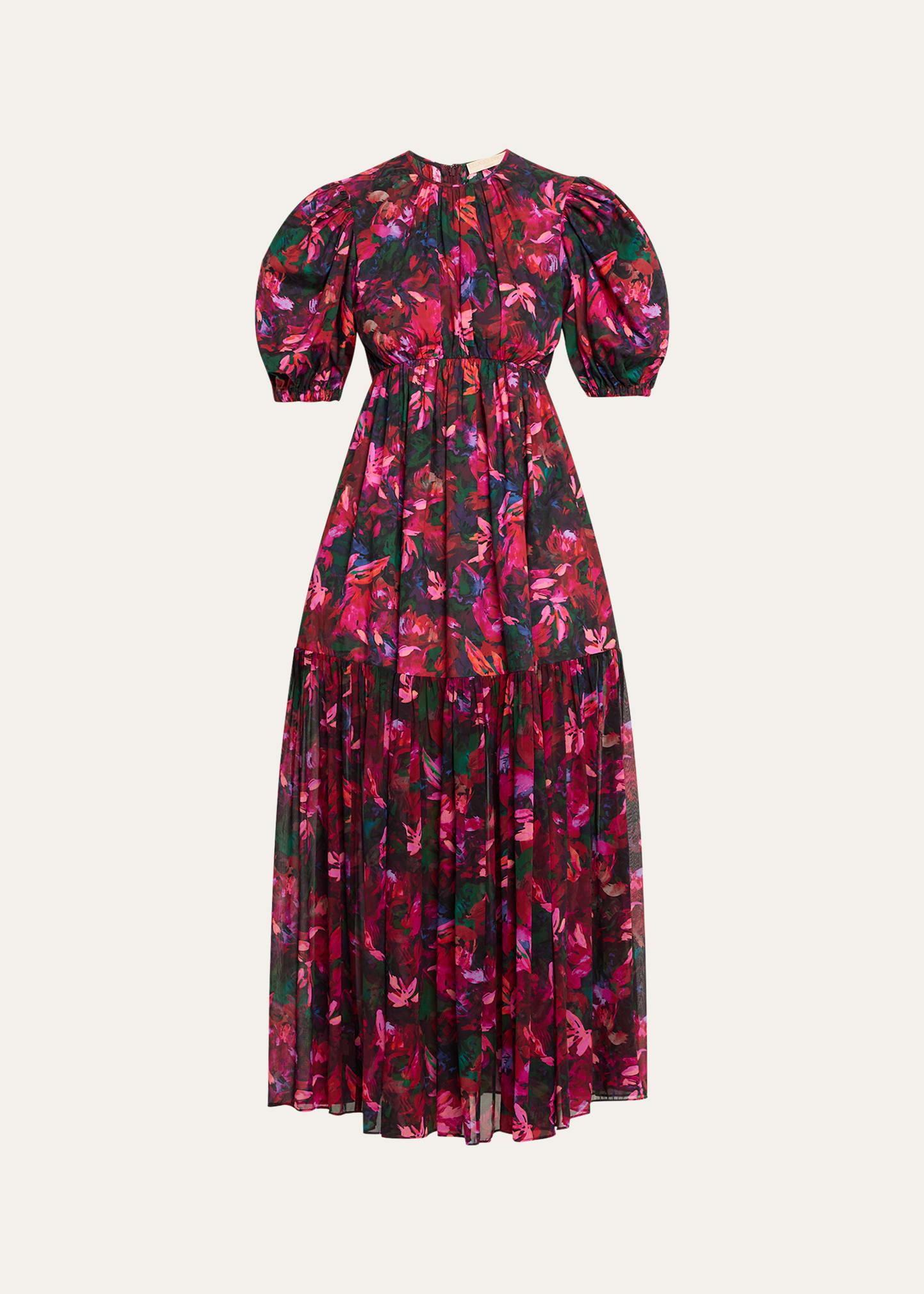 collage hibiscus midi dress