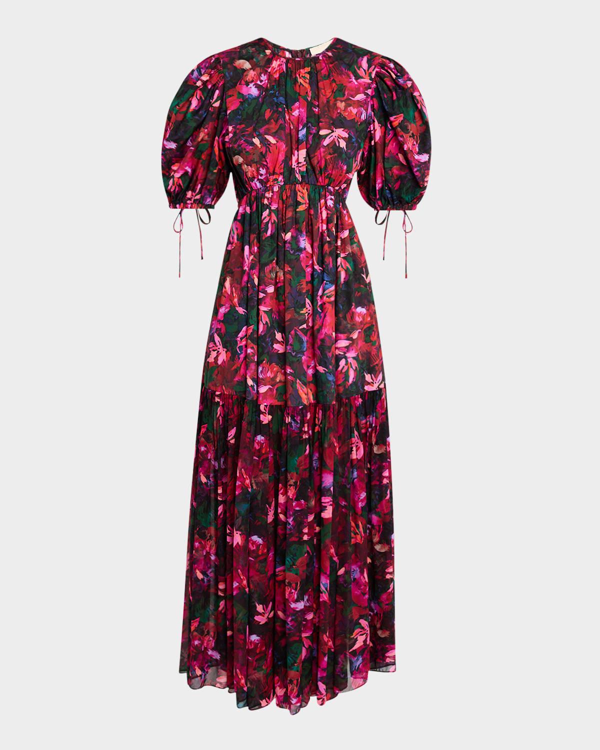 collage hibiscus midi dress