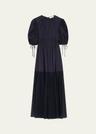 collage puff-sleeve midi dress