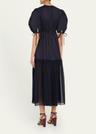 collage puff-sleeve midi dress