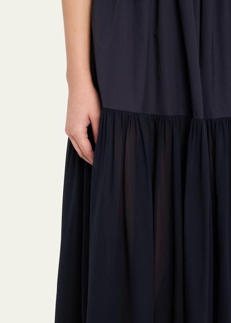 collage puff-sleeve midi dress