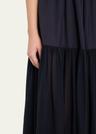 collage puff-sleeve midi dress