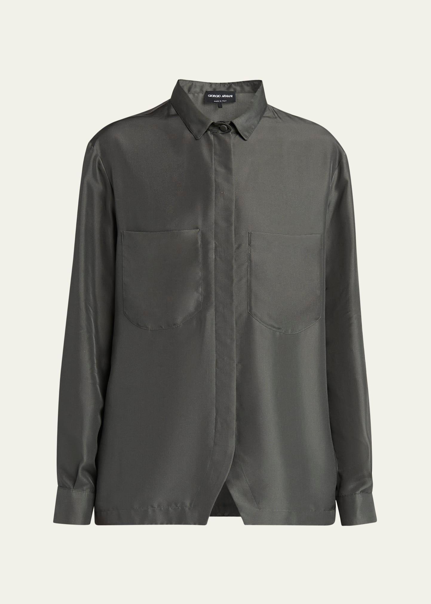collared button down silk blouse
