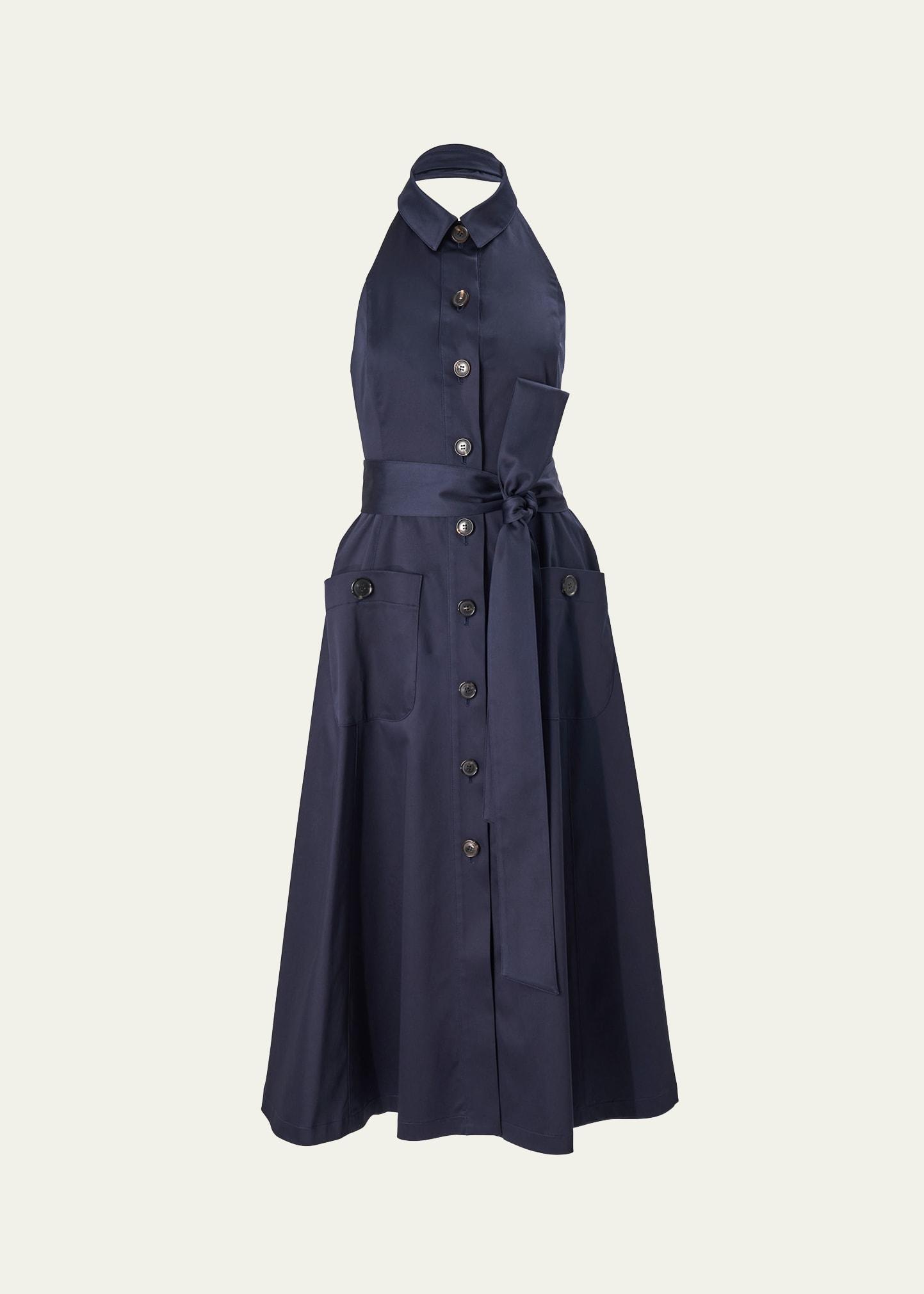 collared button-front halter midi dress