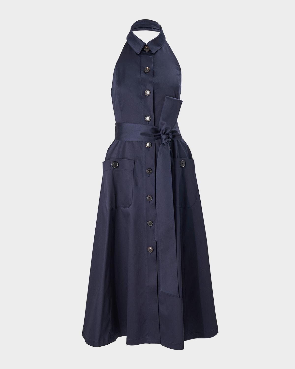 collared button-front halter midi dress
