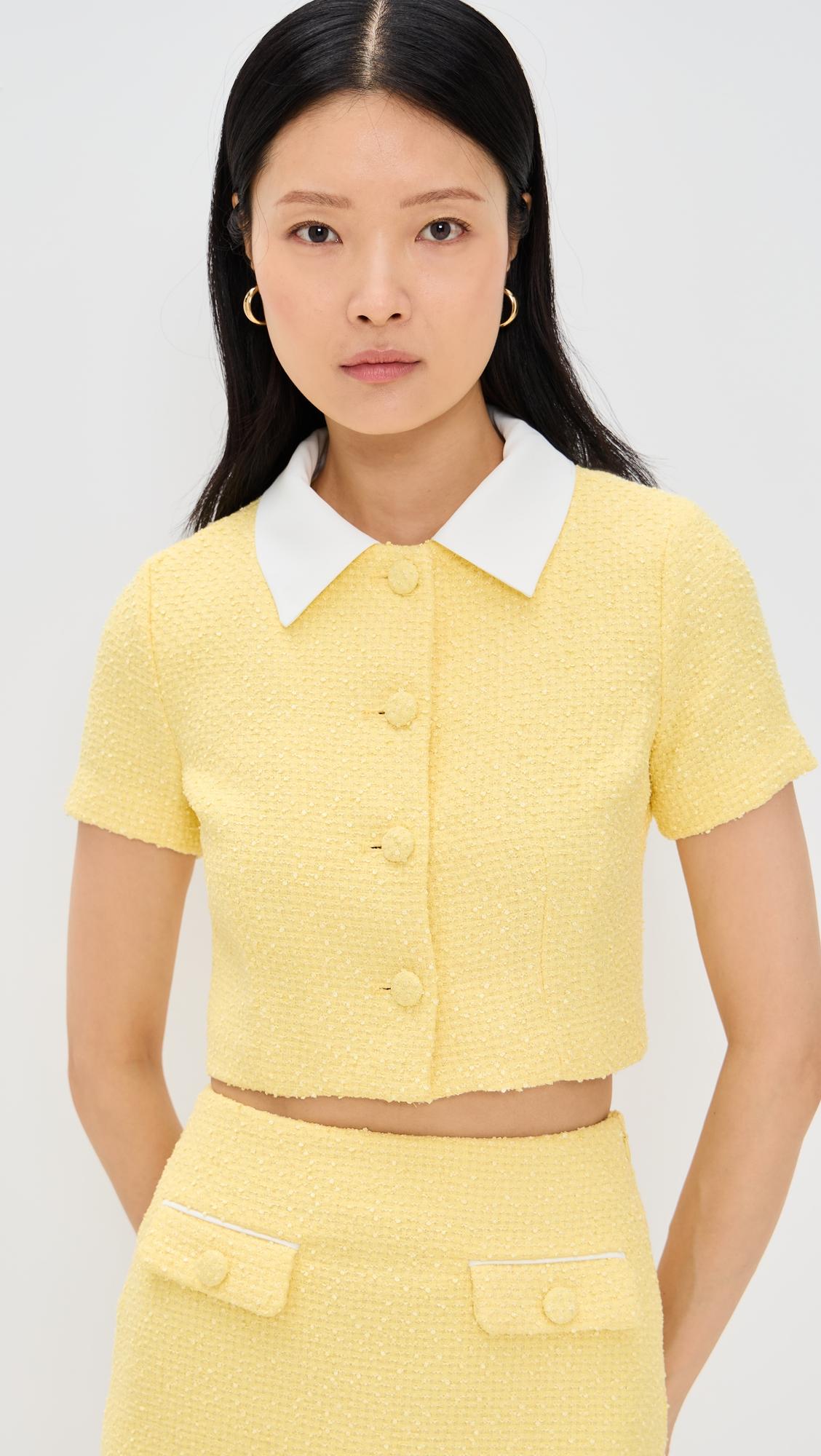 collared combination tweed cropped top