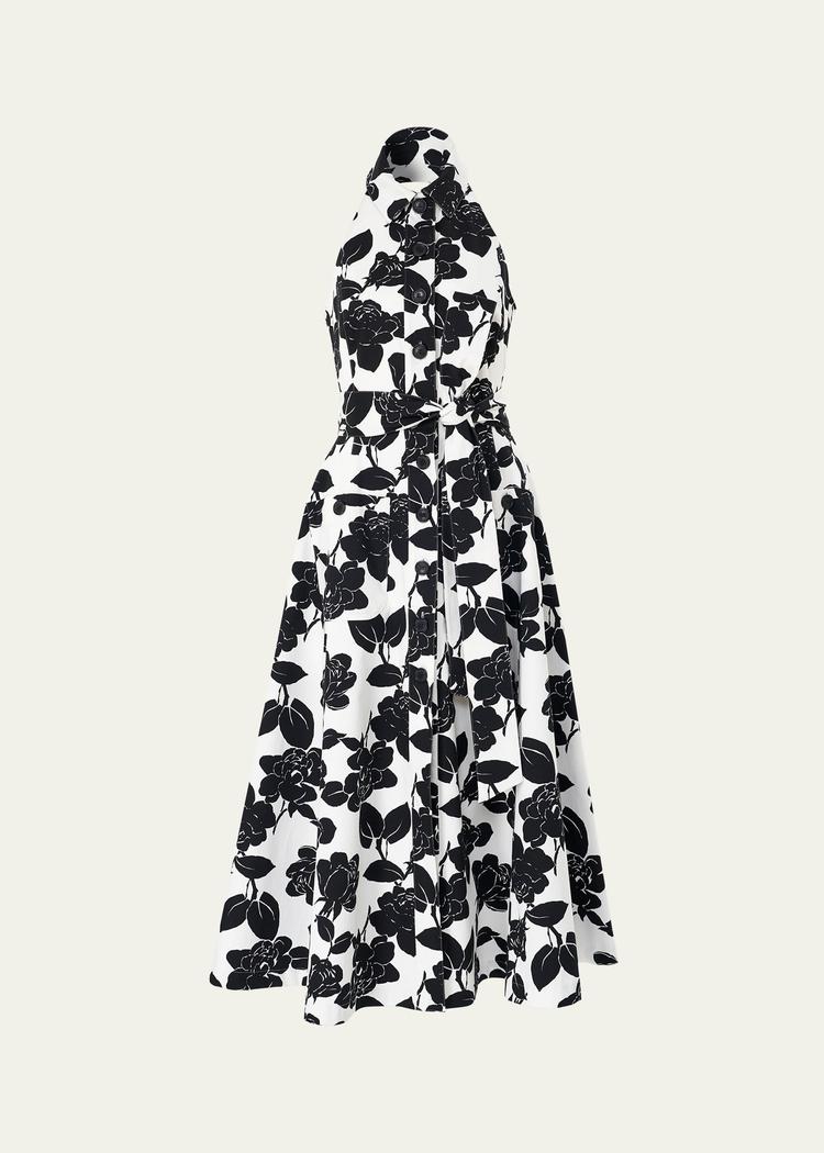 collared halter button-front midi dress