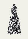 collared halter button-front midi dress