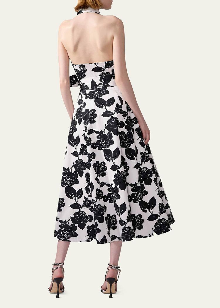 collared halter button-front midi dress