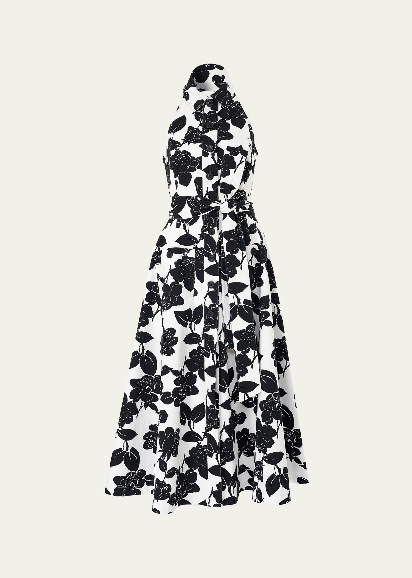 collared halter button-front midi dress