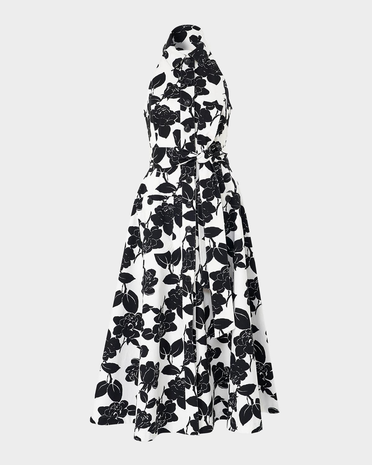 collared halter button-front midi dress