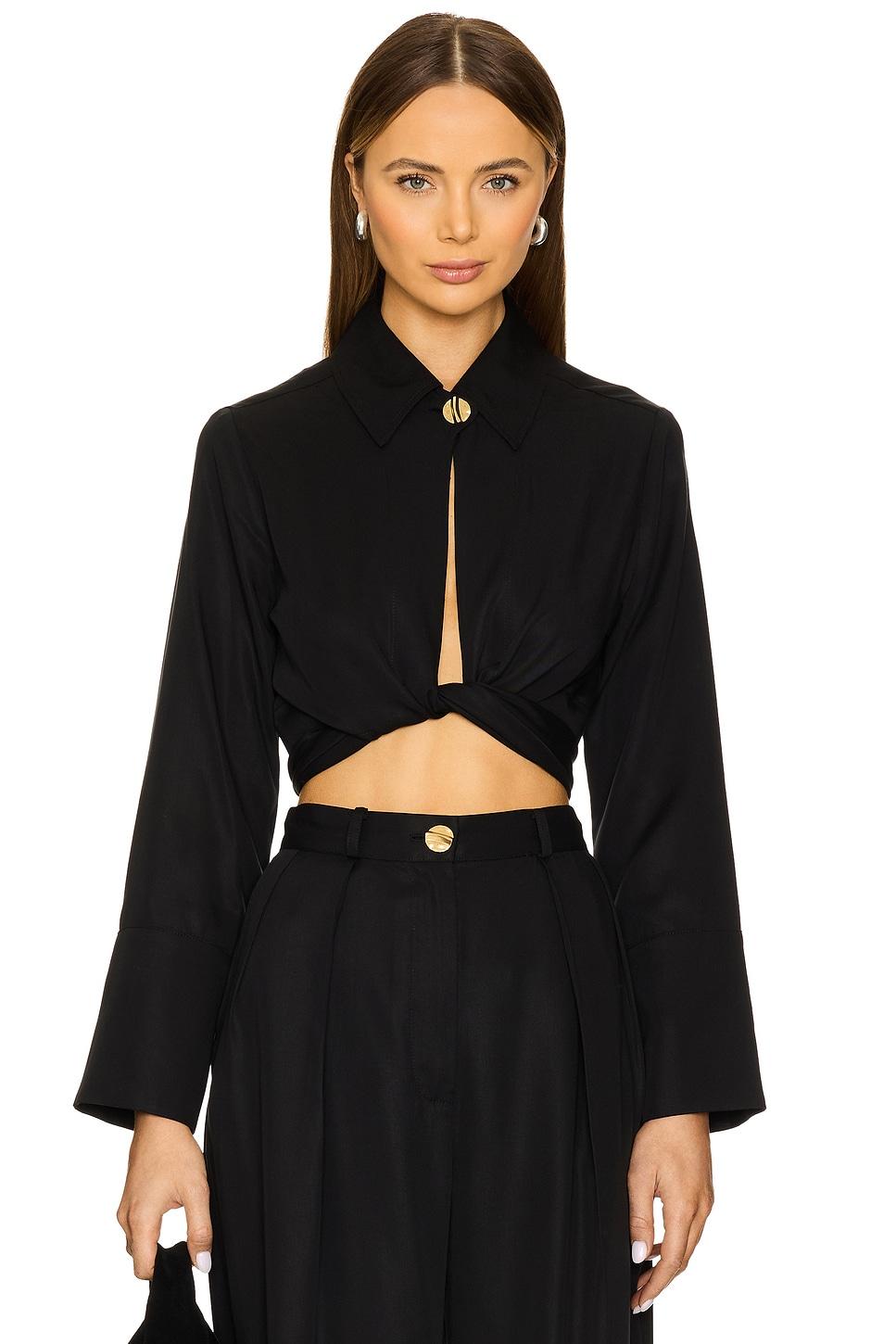 collared long sleeve wrap top