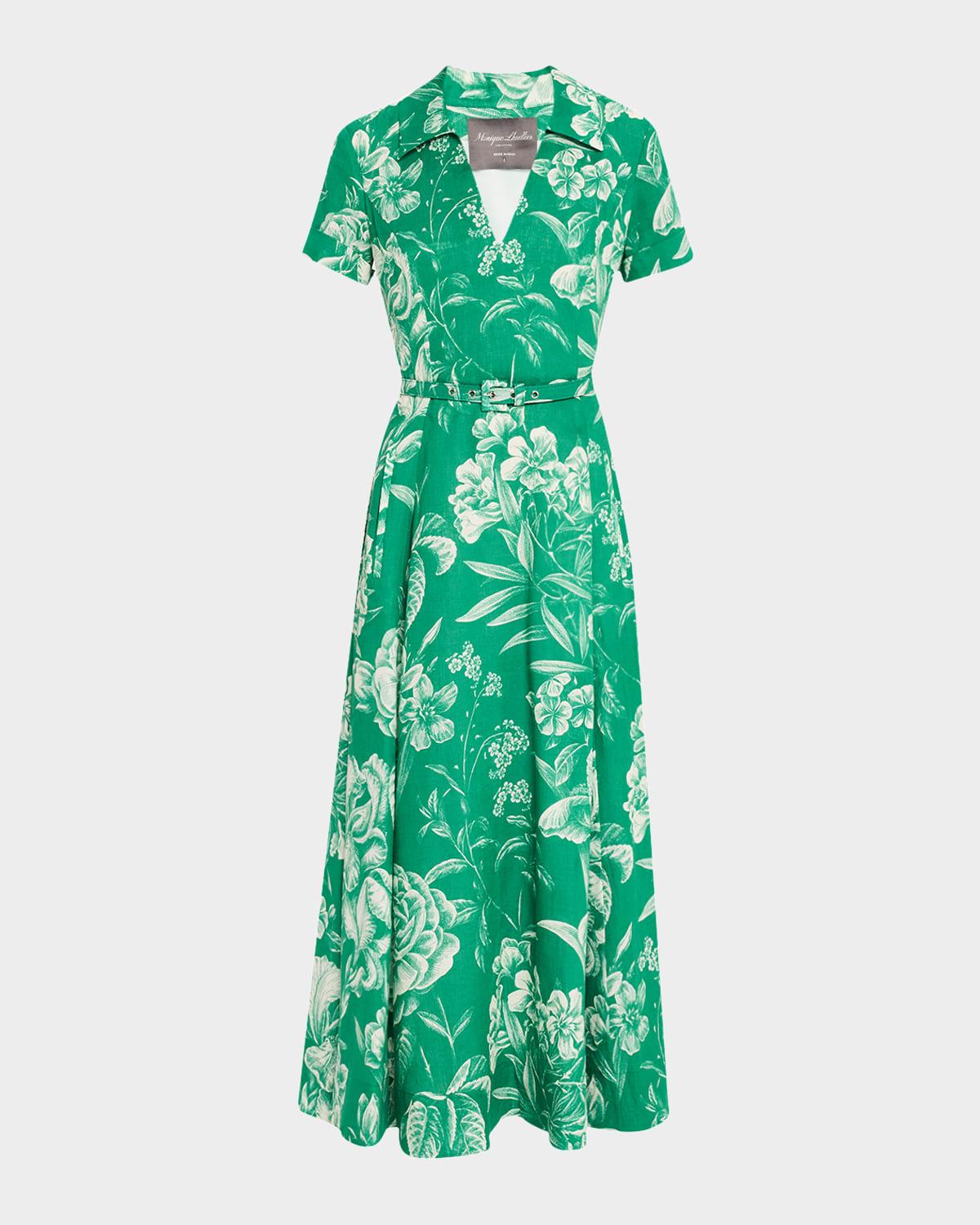 collared short-sleeve belted midi dress
