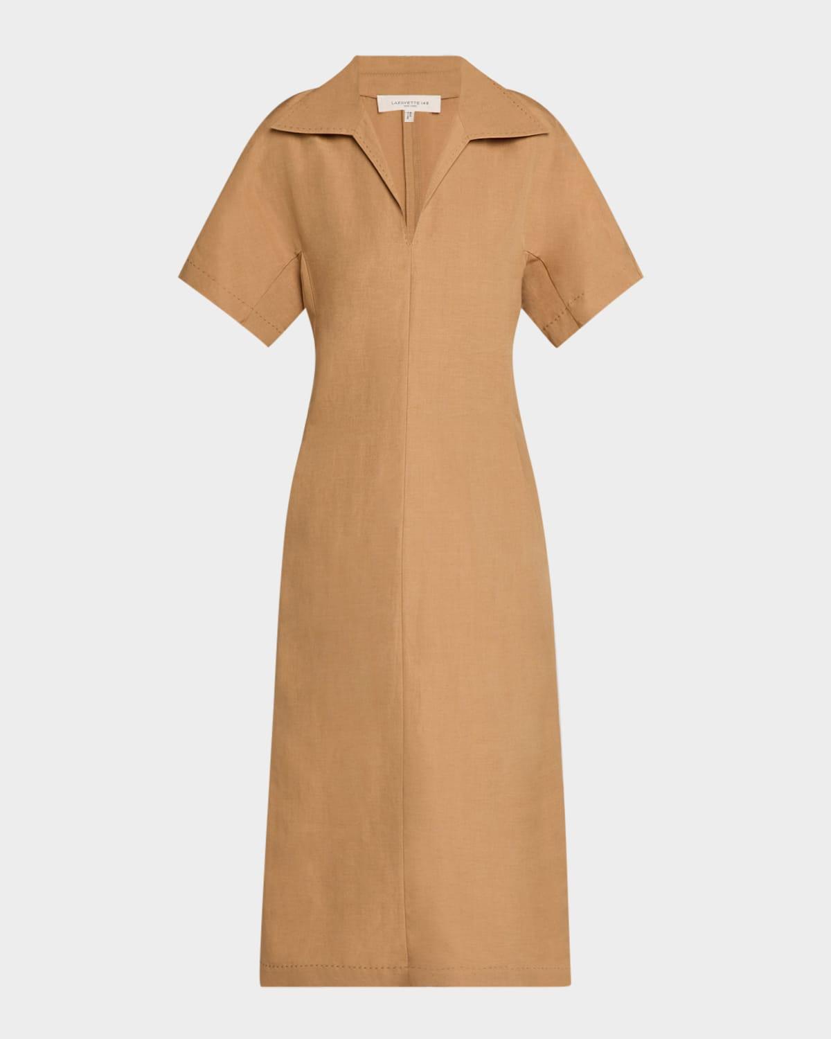 collared silk-linen midi dress