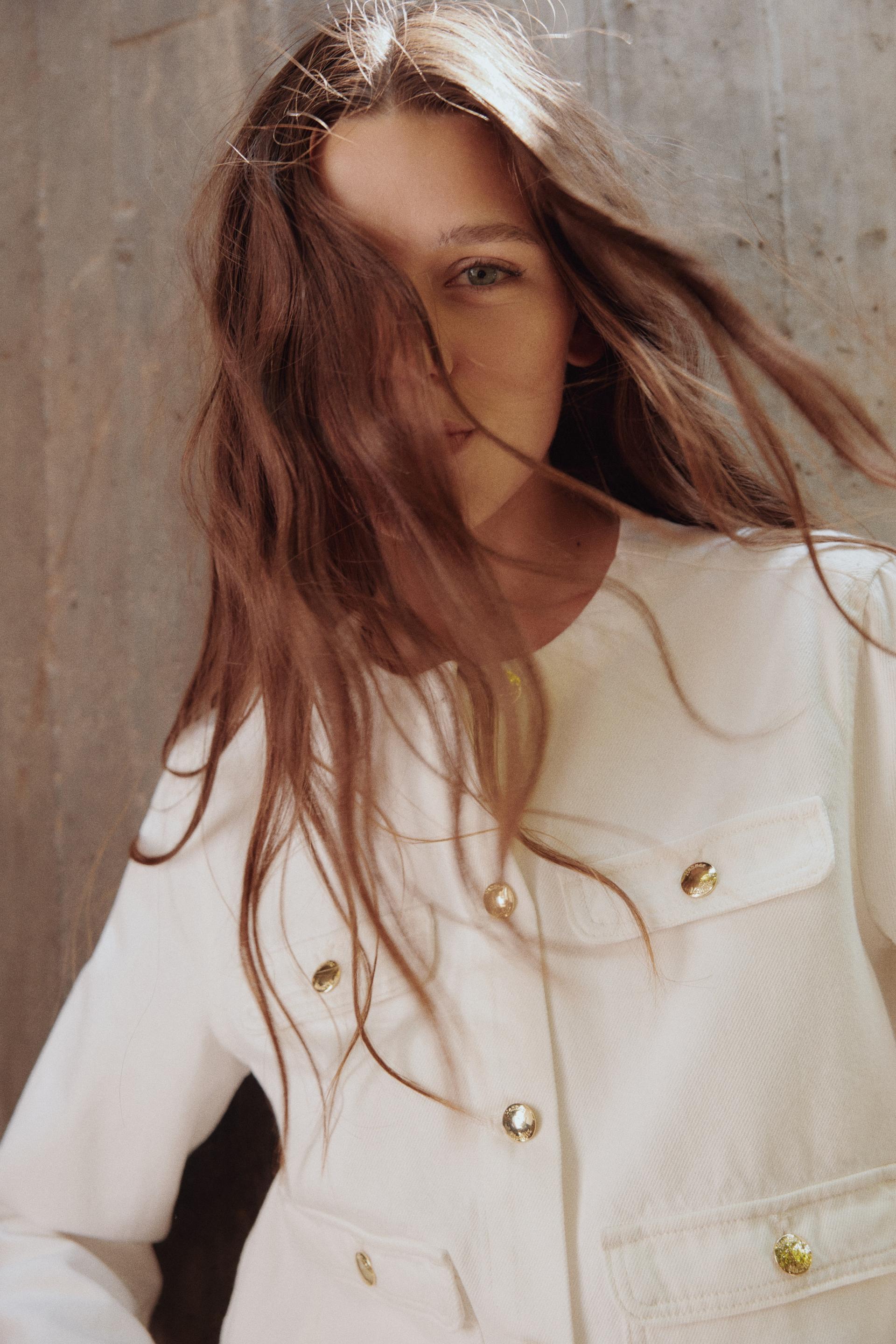 collarless denim jacket