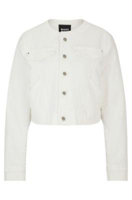 collarless jacket in italian cotton denim- white women's clothing