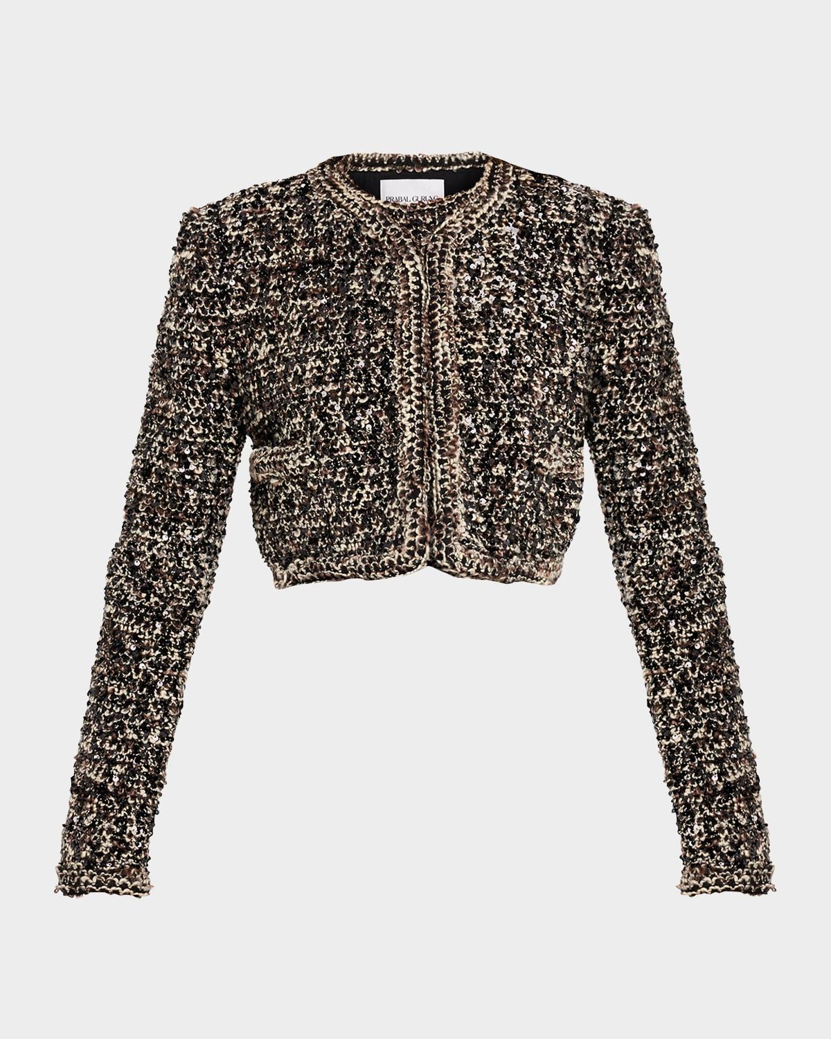 collarless paillette boucle bolero jacket