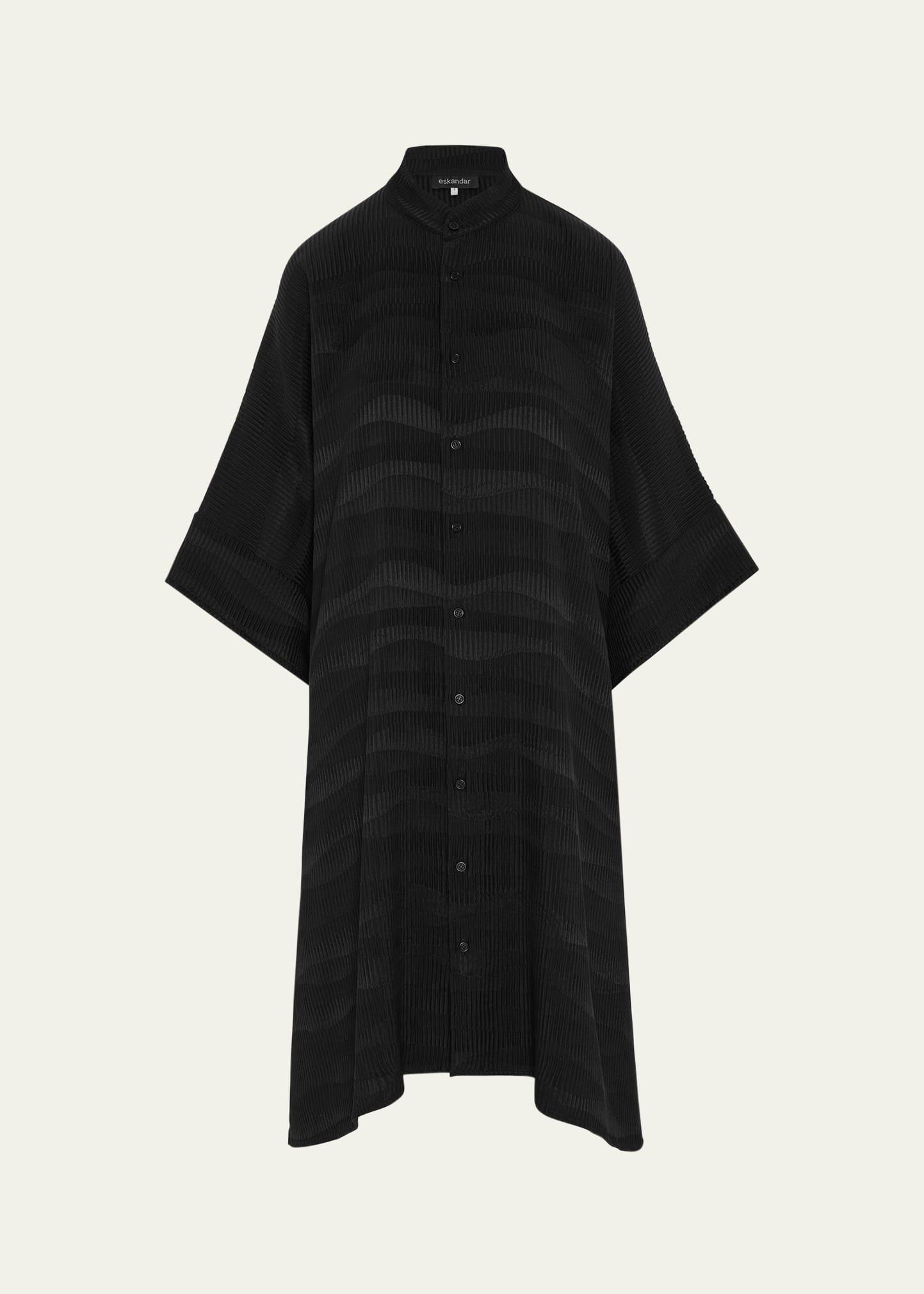 collarless short-sleeve kaftan shirt (very long length)