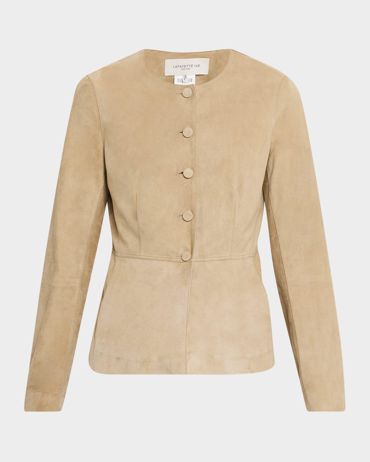 collarless suede jacket