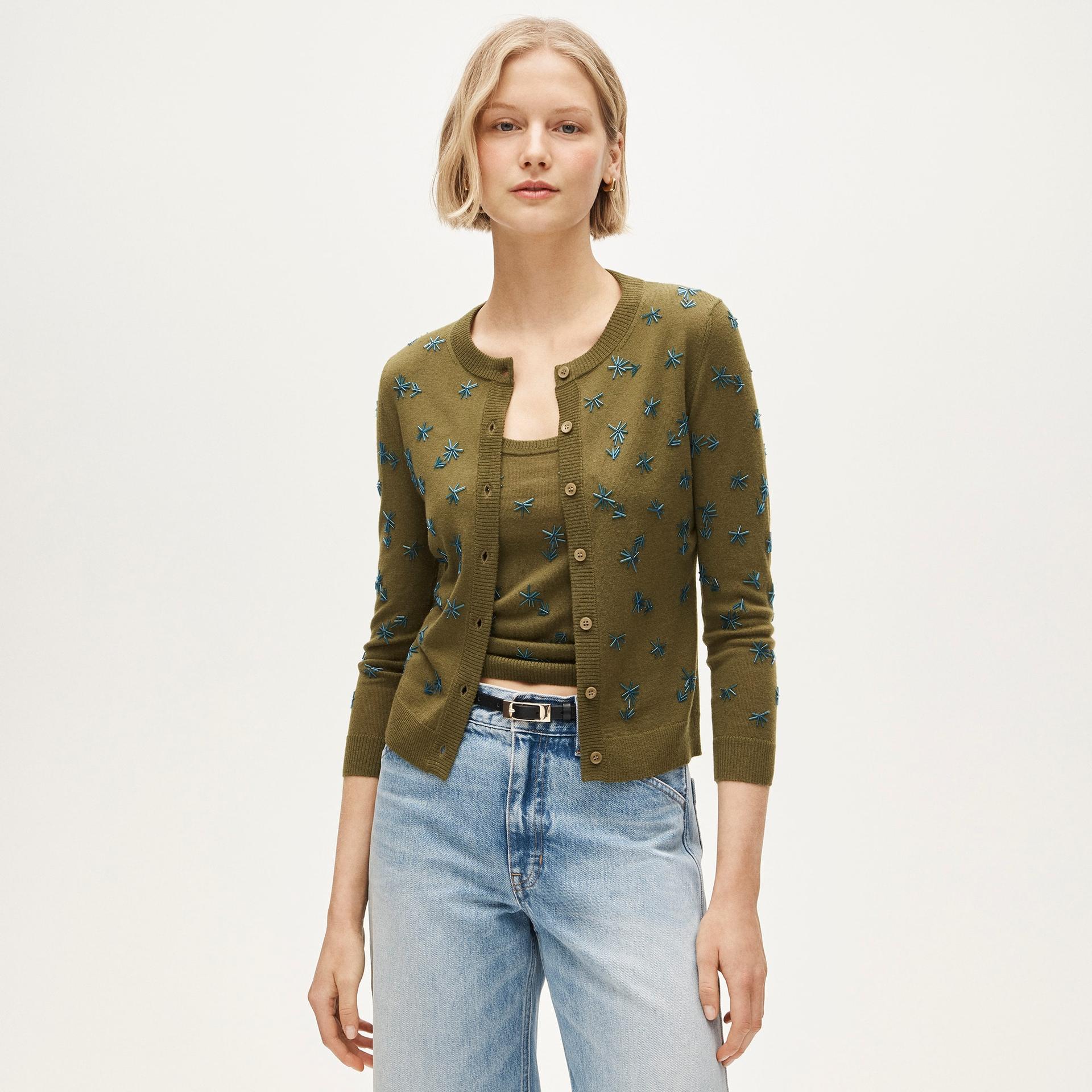 collection crewneck cardigan in merino wool with embellishments