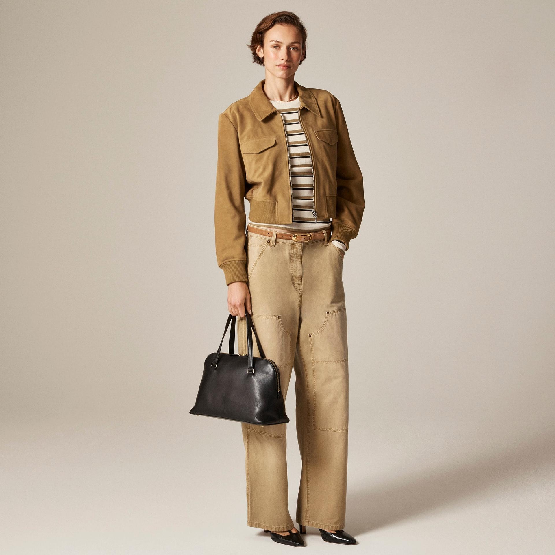 collection cropped flight jacket in leather