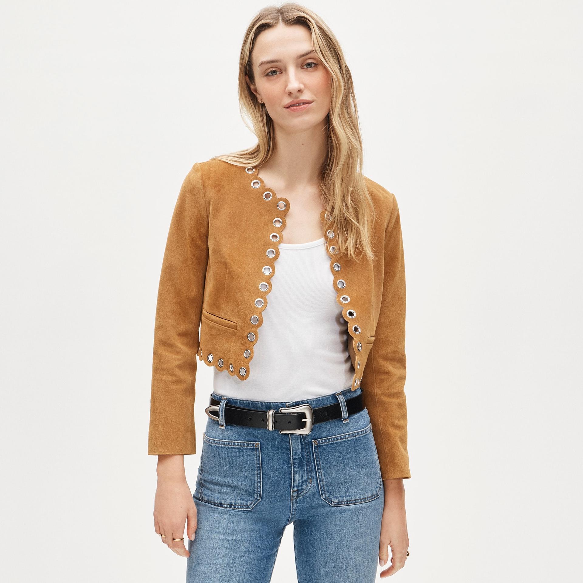 collection cropped grommet lady jacket in suede