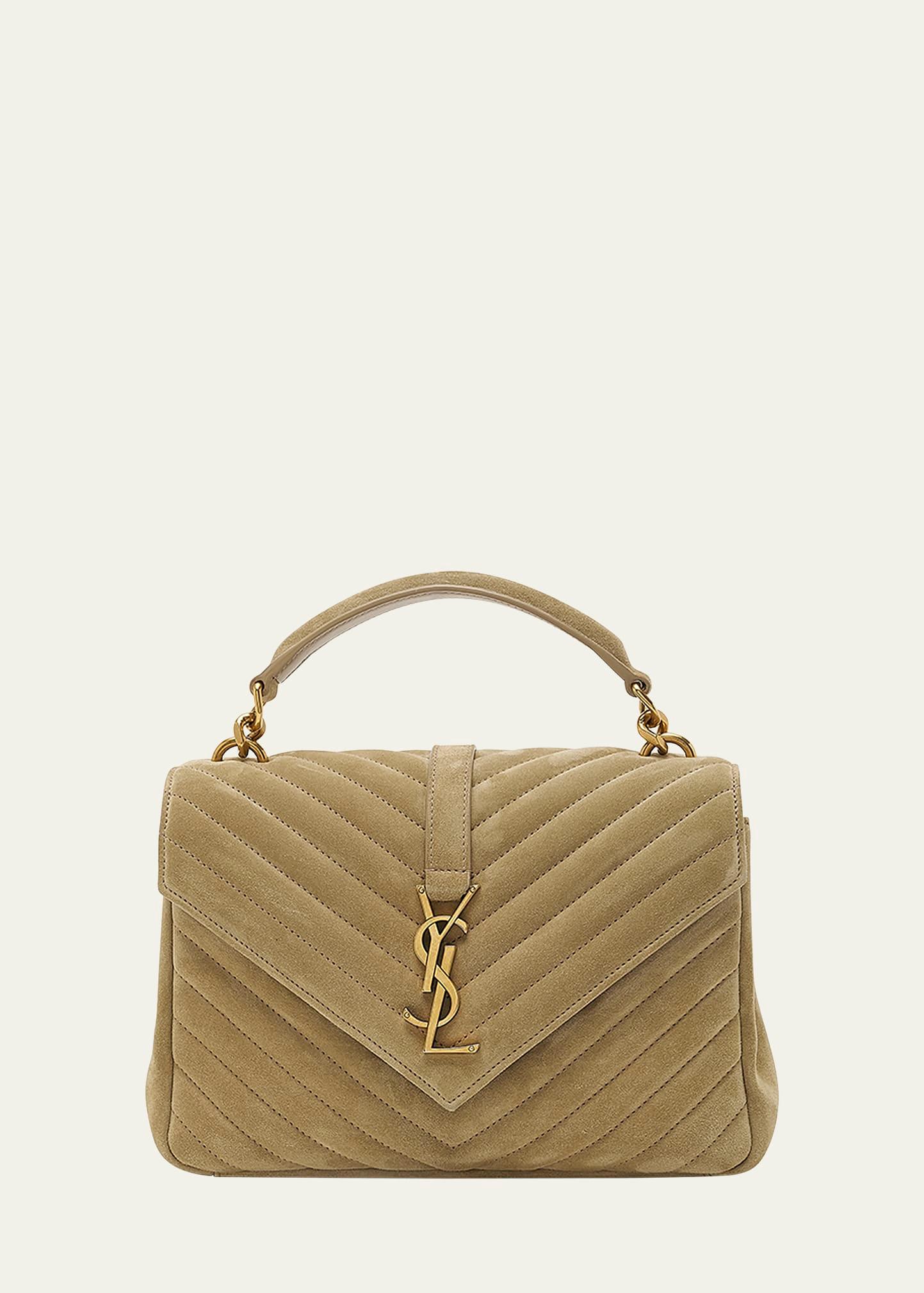 college medium flap ysl shoulder bag in quilted suede