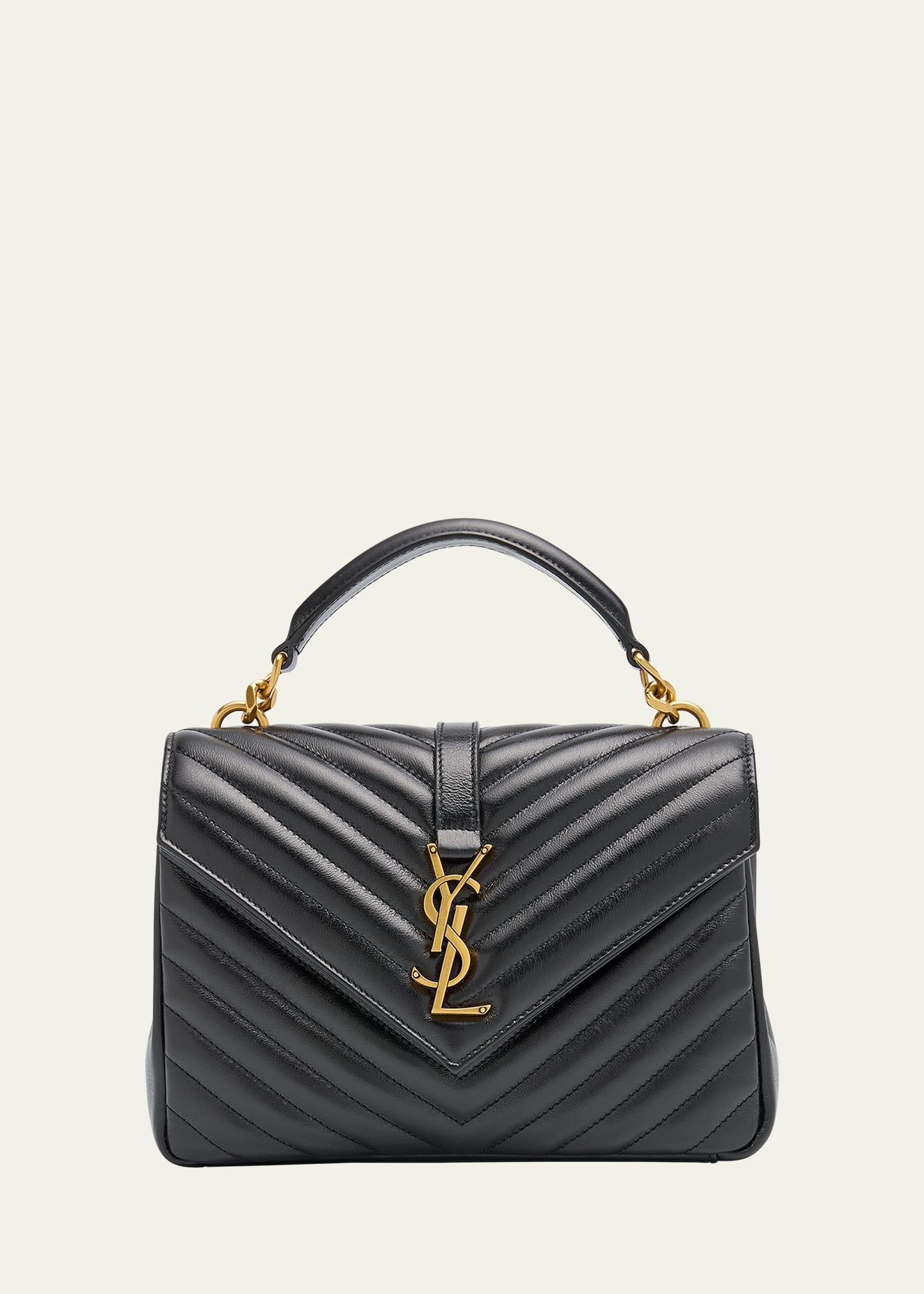 college medium ysl flap top-handle bag in quilted leather