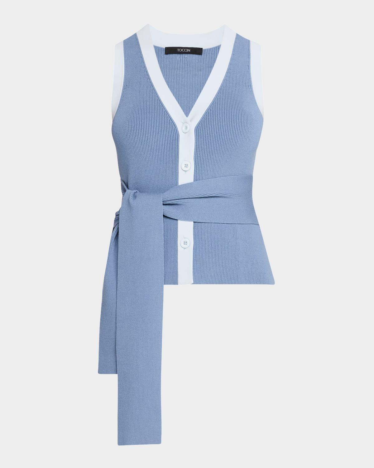 collins sleeveless button-front top