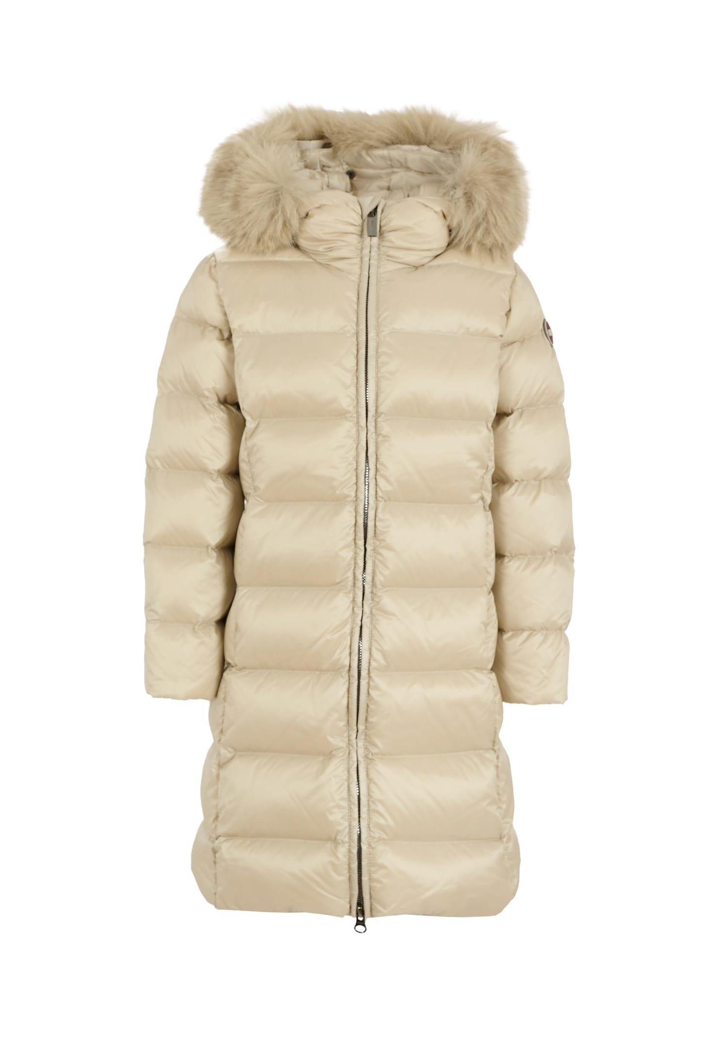 colmar beige down jacket for girl with logo