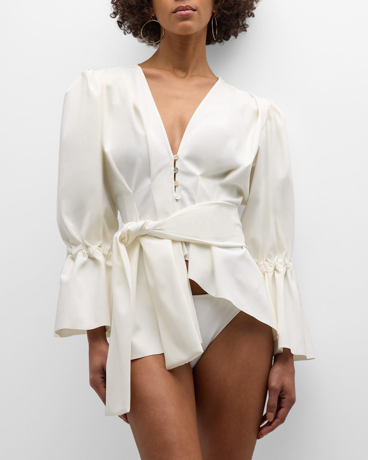 colon statement-sleeve two-piece swimsuit