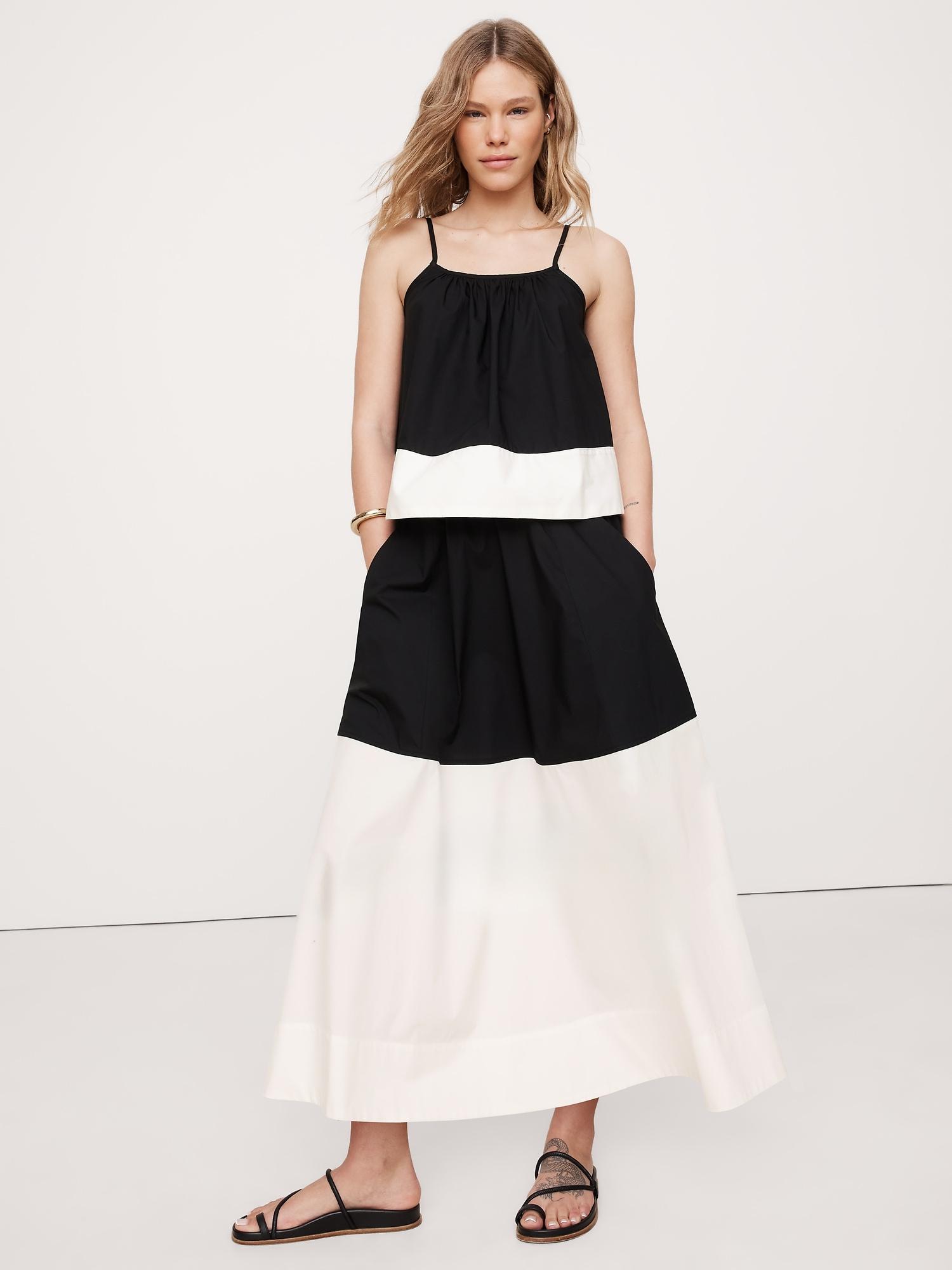 color-block cotton poplin maxi skirt