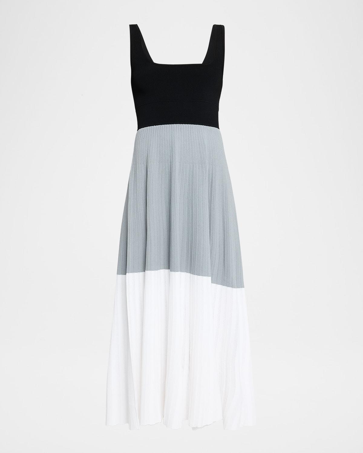 color block square-neck midi dress