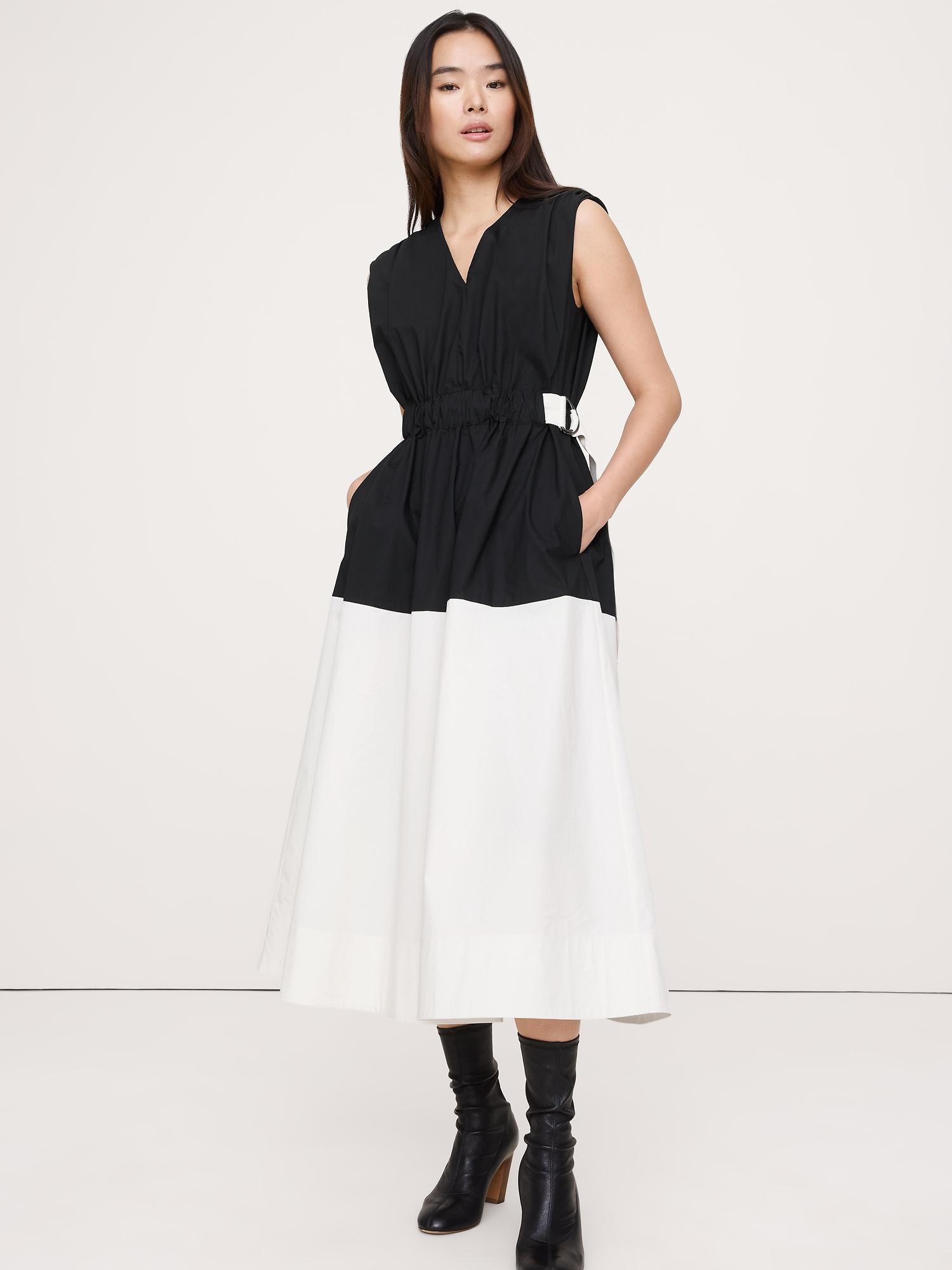 color-blocked cotton poplin midi dress