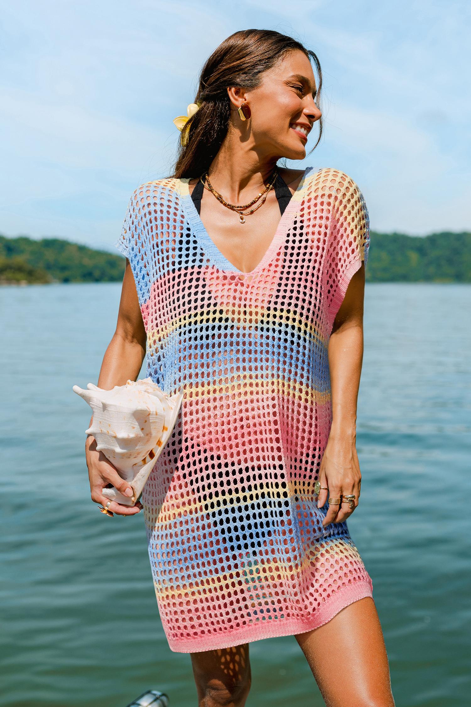 color spectrum striped cover-up mini dress - l