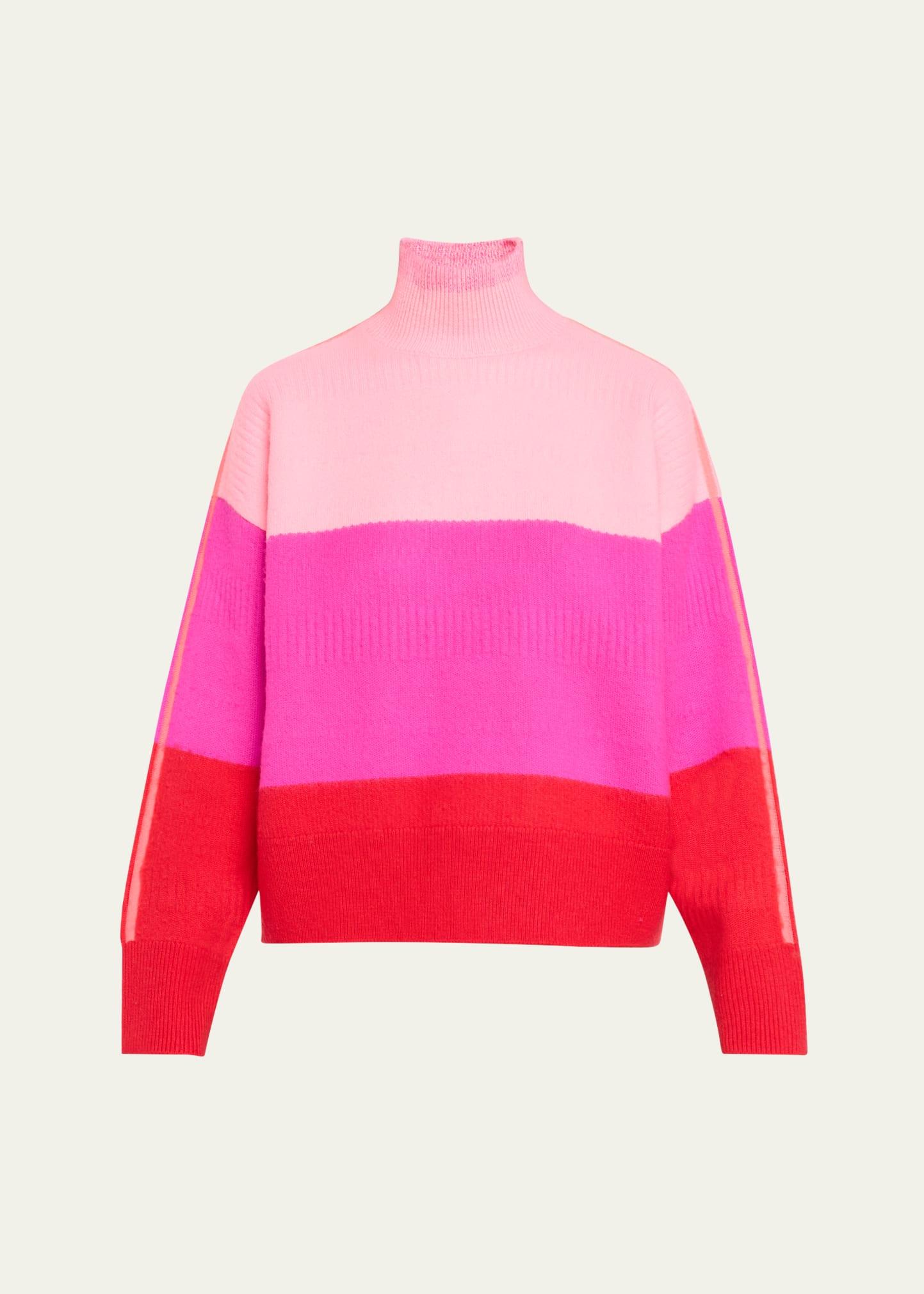 colorblock brushed oversized turtleneck wool sweater