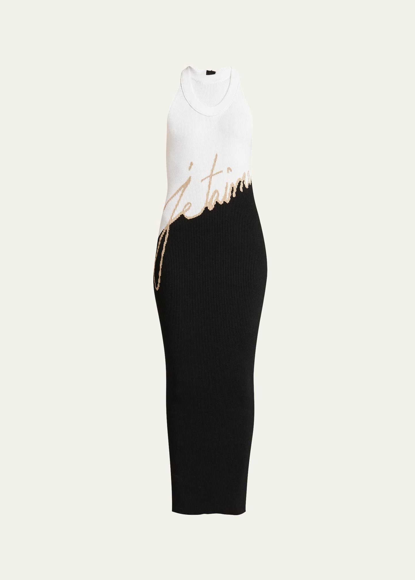 colorblock high neck knit body-con gown