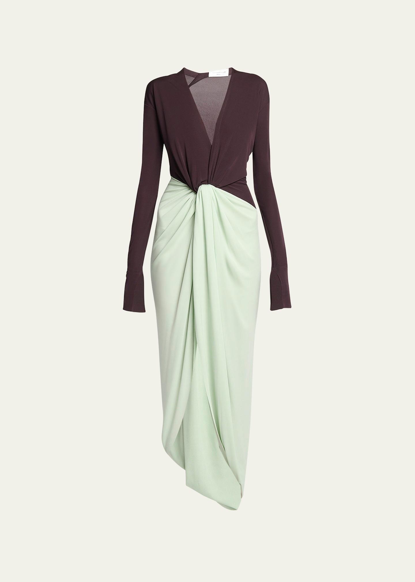 colorblock knot detail jersey gown