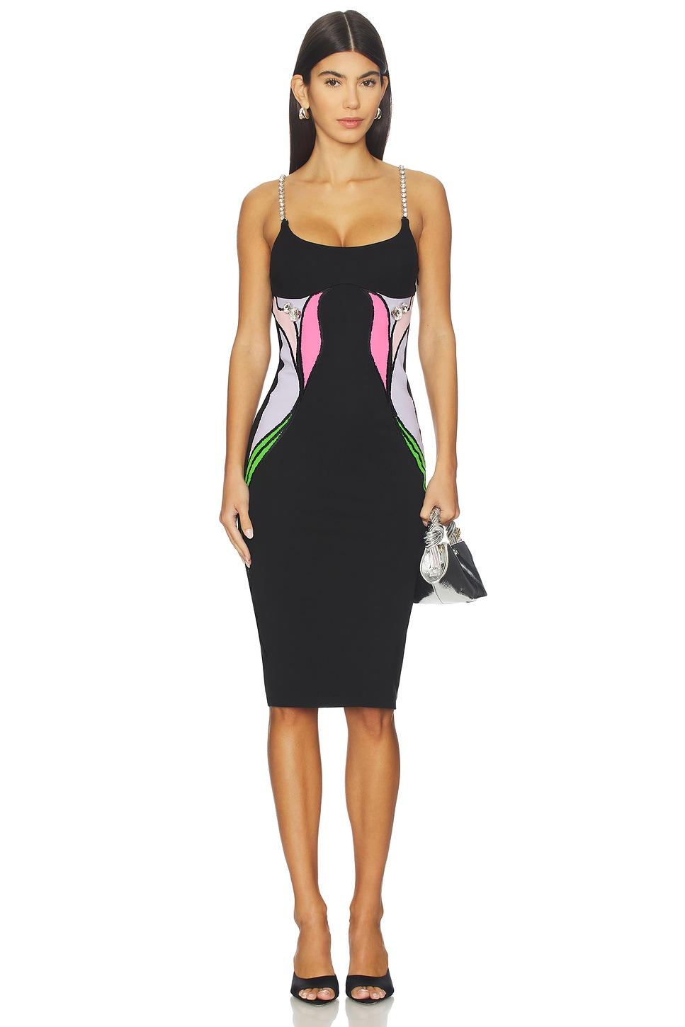 colorblock lily flower midi dress