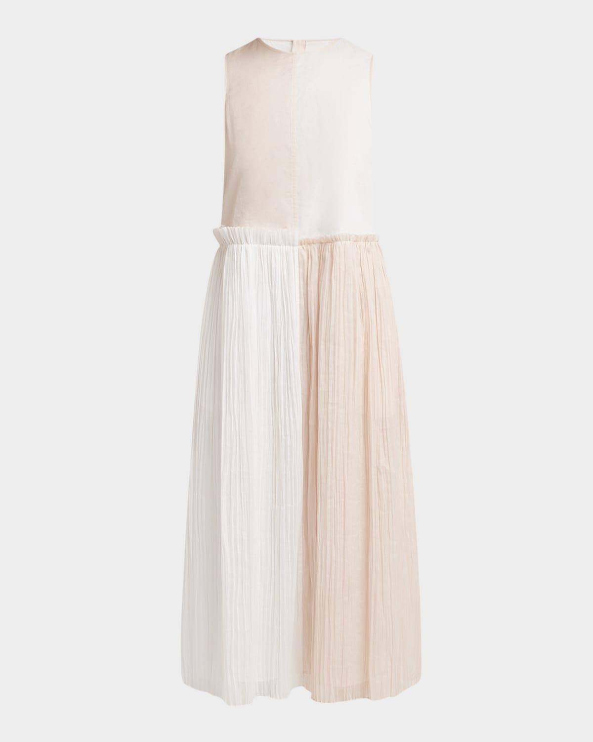 colorblock pleated sleeveless midi dress