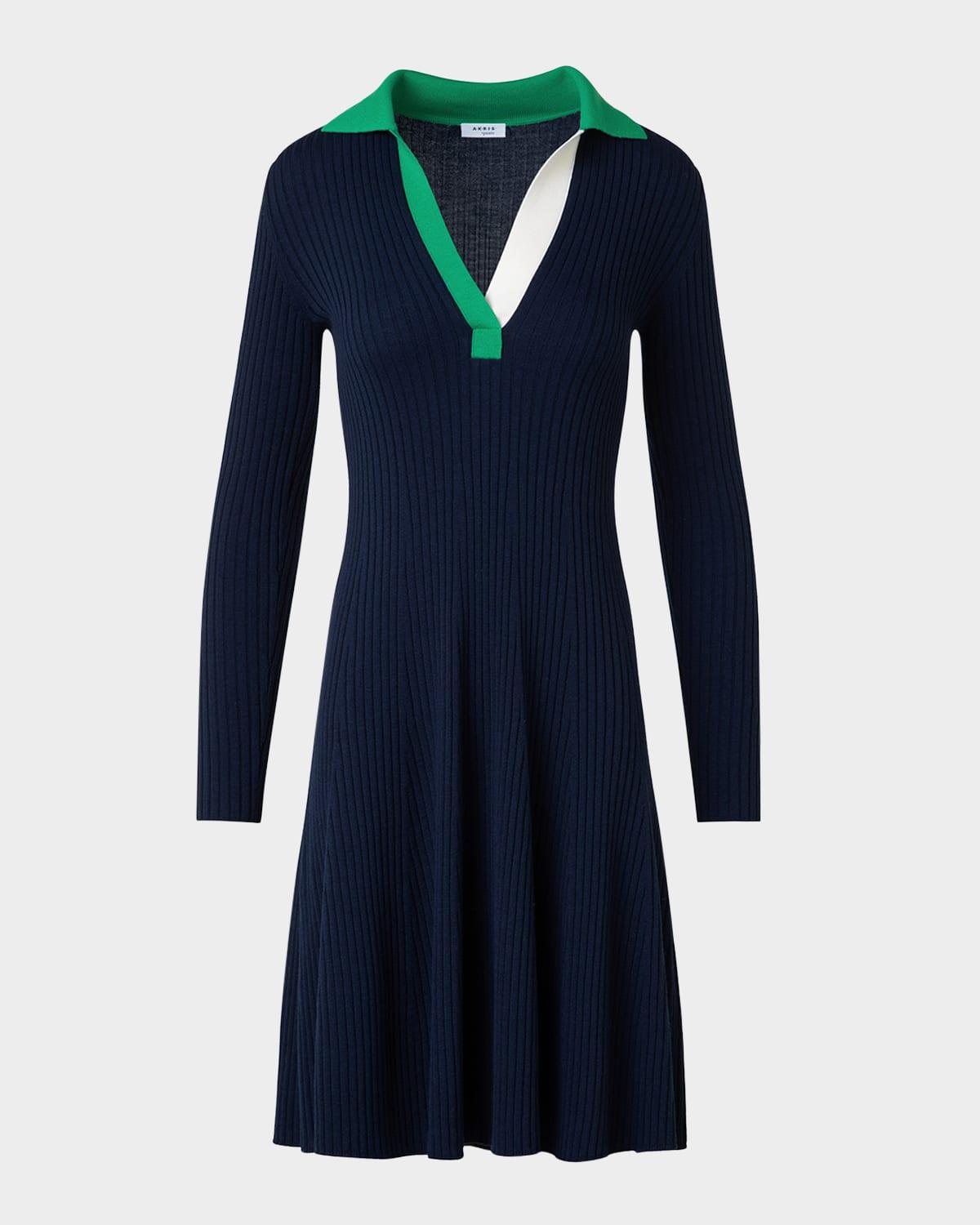 colorblock polo knit a-line dress