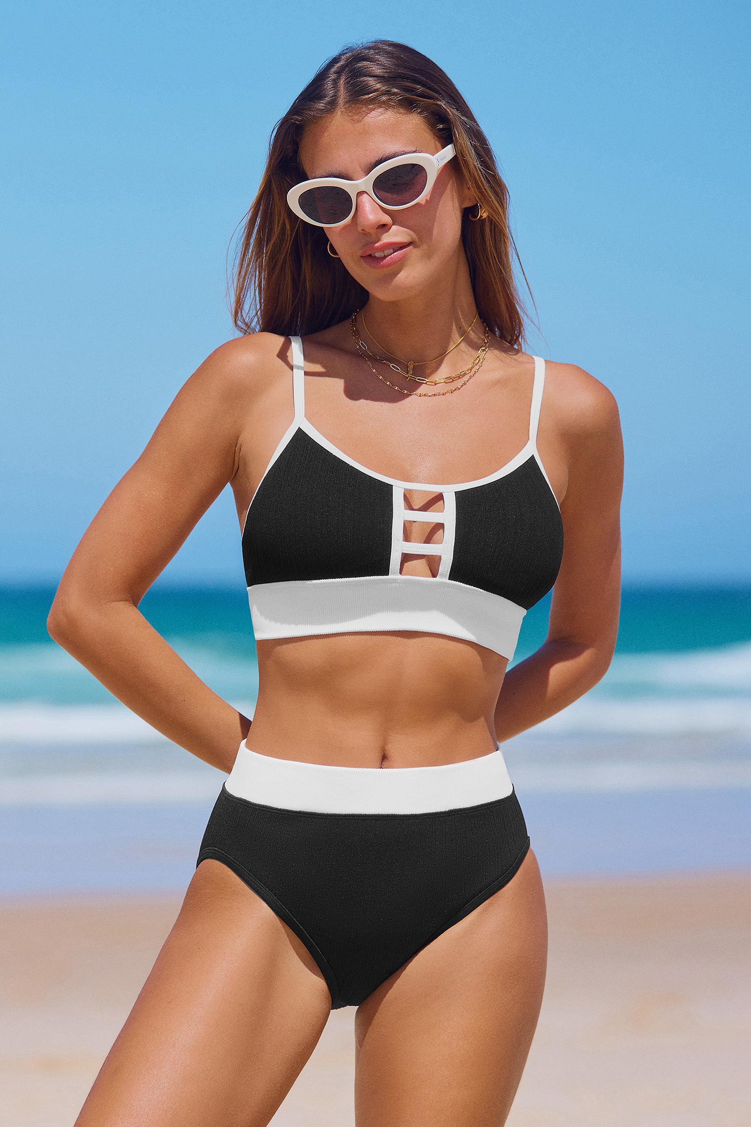 colorblock seamless bikini top & standard bottoms set - l
