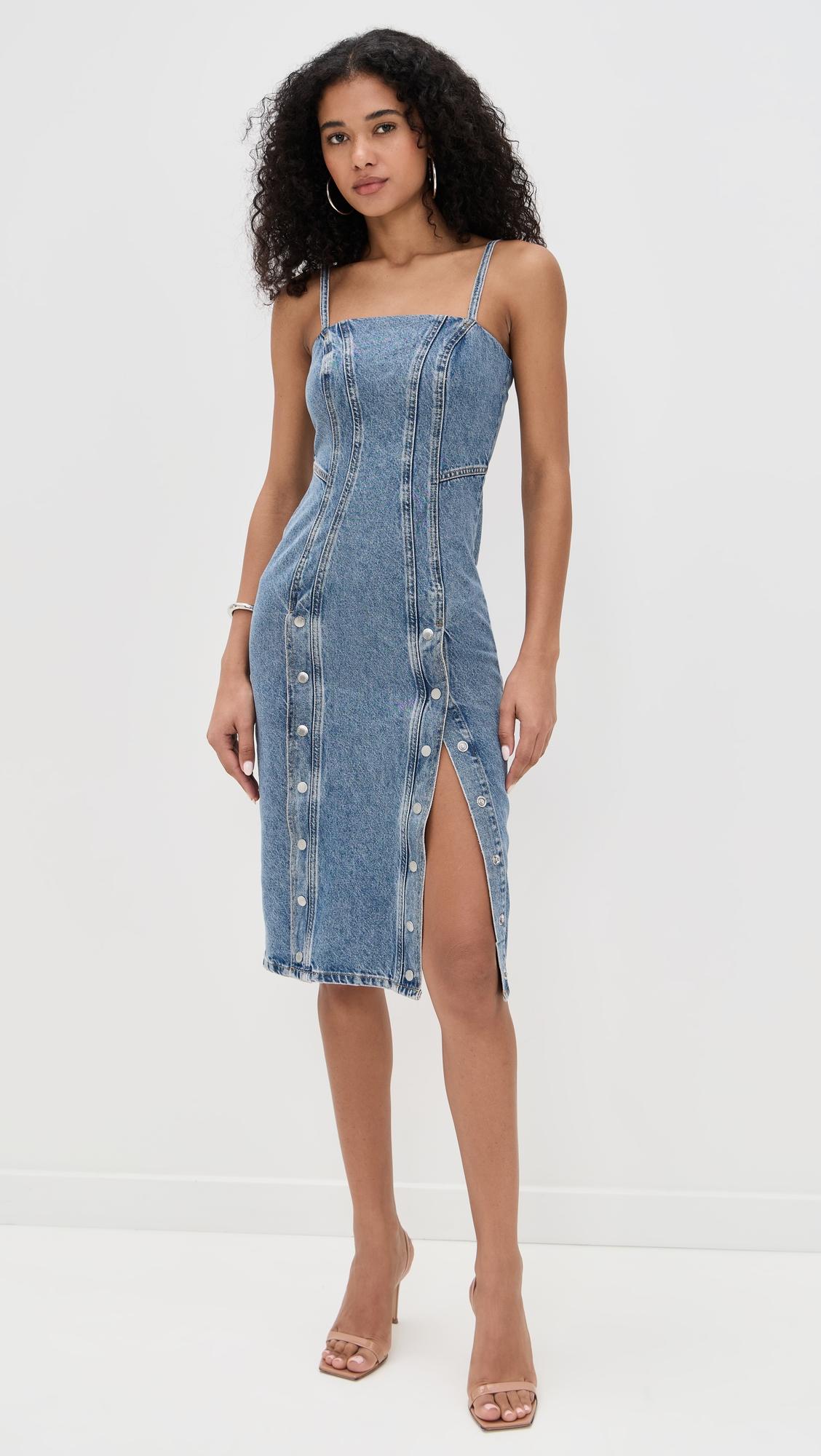 colored denim snap dress