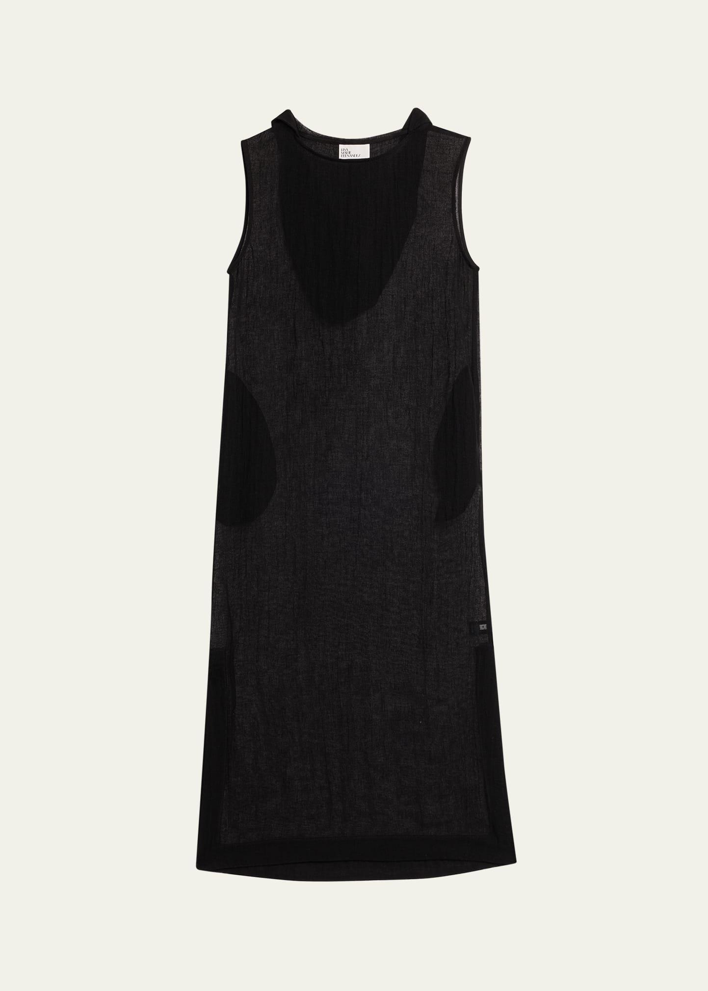 column hooded gauze maxi dress