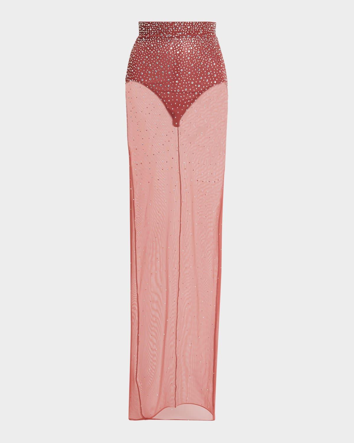 column maxi skirt in crystal mesh
