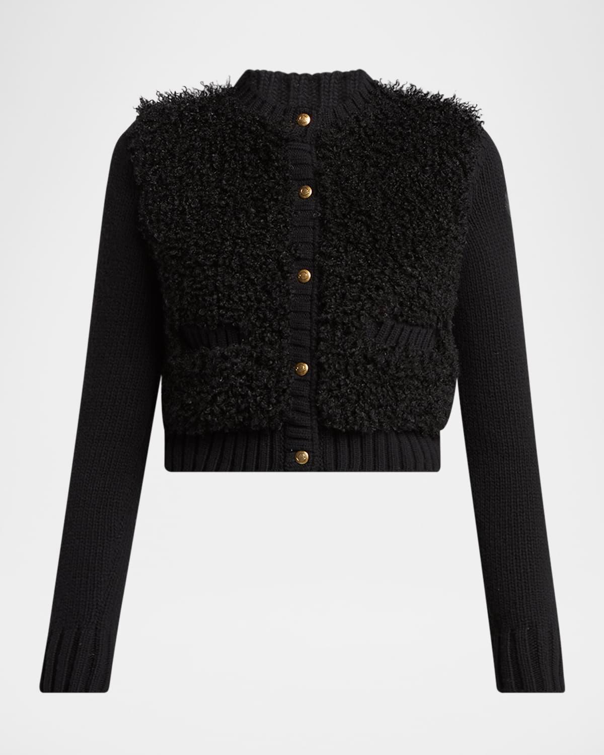 combo curly wool-blend cardigan